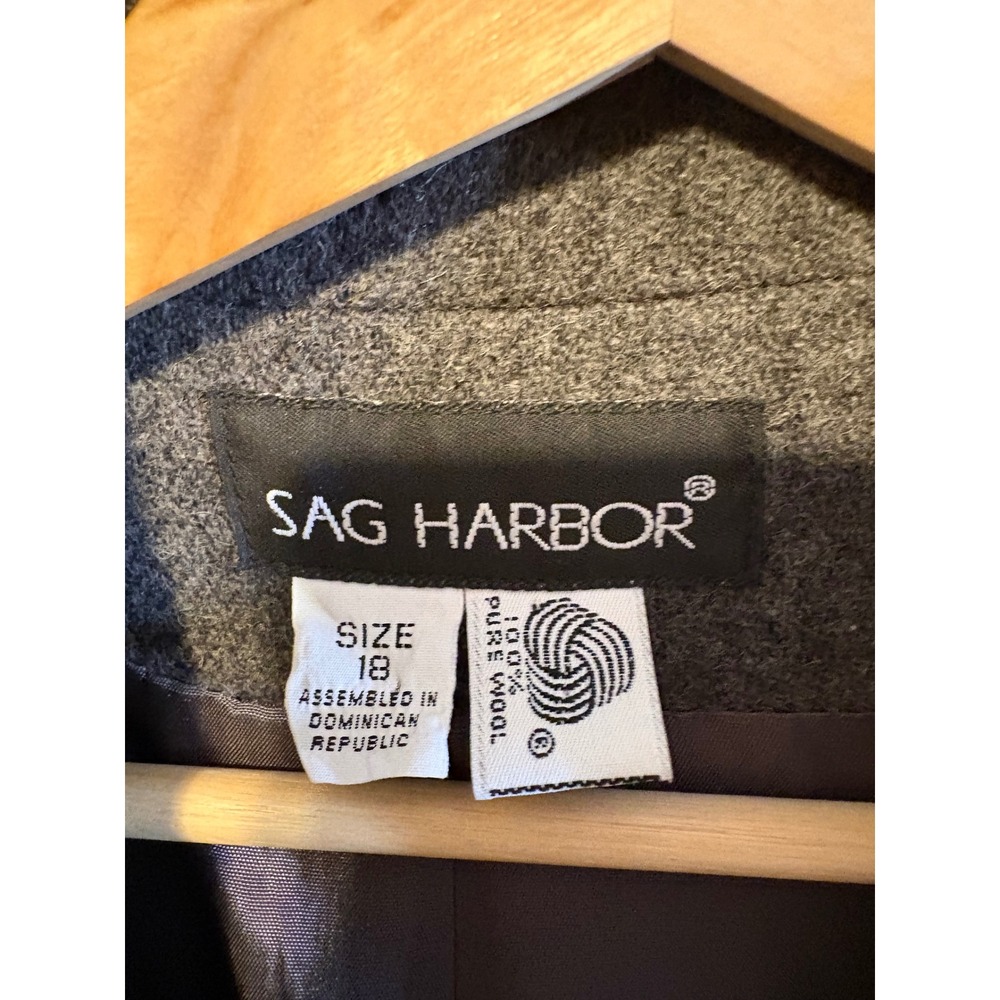 Sag Harbor Vintage 100% Pure Wool Blazer Gray Gold Button‎ Jacket Womens Size 18 - Picture 4 of 5